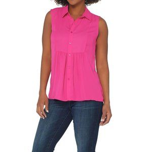 Joan Rivers Sleeveless Bib Front Blouse w/gathered detail Hot Pink Size Medium